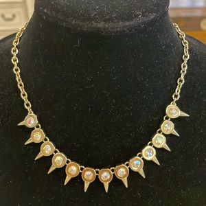 Gold Tone Rhinestone Crystal Pendant Statement Necklace